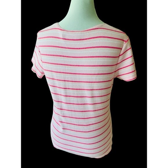 CROFT & BARROW LADIES SCOOP NECK SS PINK MULTI COLOR STRIPED TOP TEE TUNIC EUC M - Picture 3 of 5